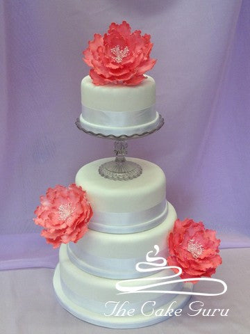 Coral Peony Wedding Cake