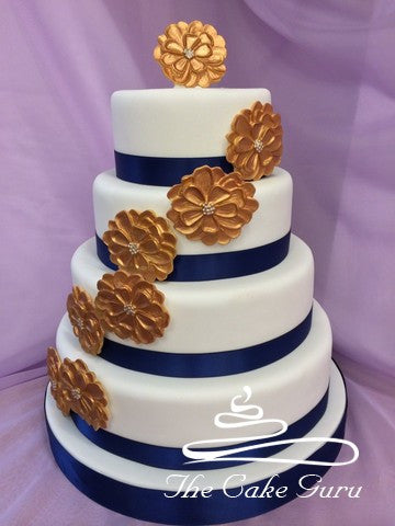 Golden Dahlia Wedding Cake