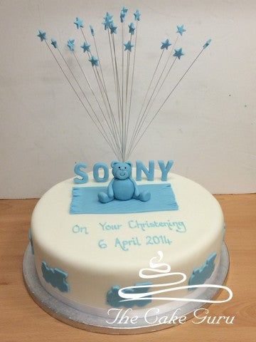 Blue Teddy and Star Spray Cake