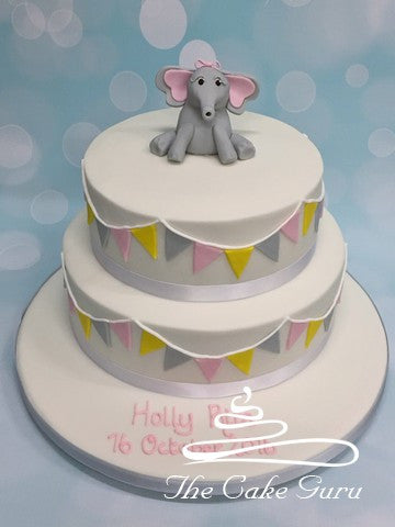 Baby Elephant and Bunting Cake