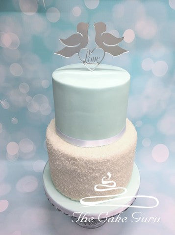 Silver Love Birds Wedding Cake