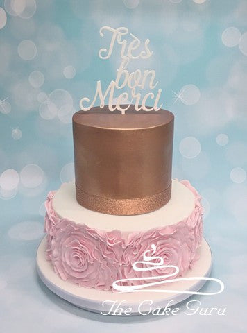Rose Gold and Pink Rose Ruffle Cake
