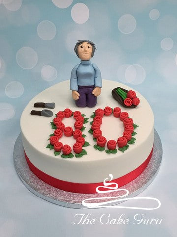 Red Roses Gardening Lady Birthday Cake