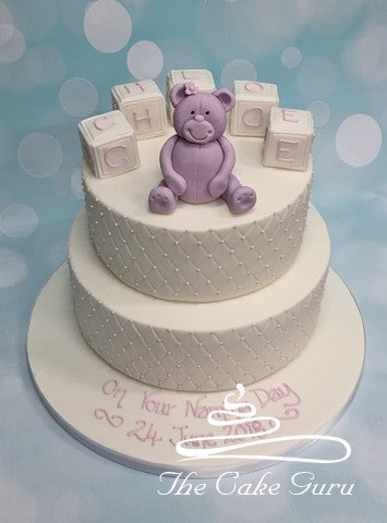 Lilac Polka Dot Piping Christening Cake