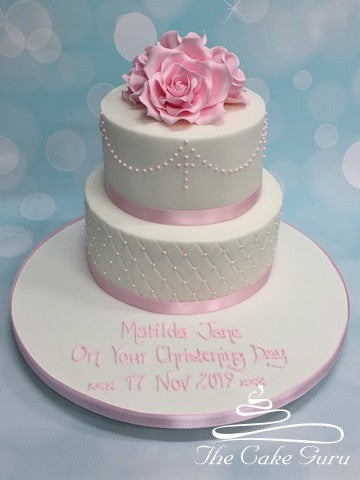 Pearl Piping Detail Christening Cake