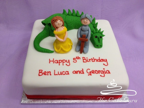 Princess and Knight with Dragon Birthday Cake