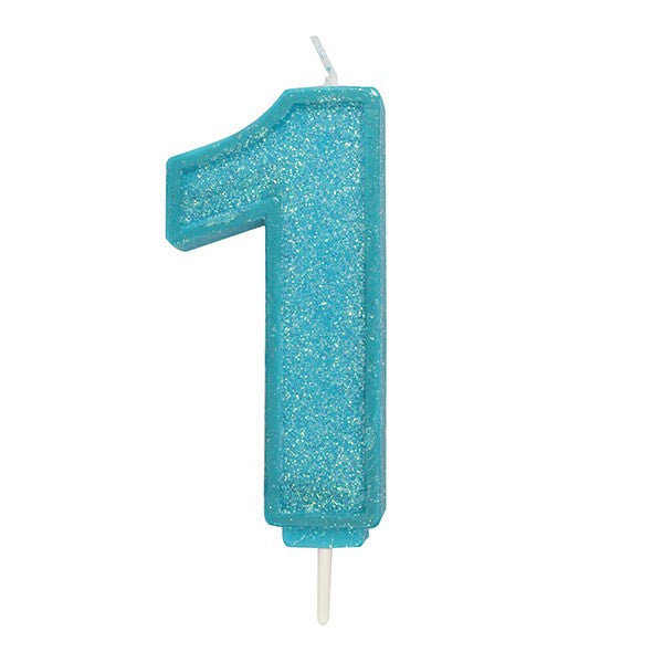 Blue Sparkle Numeral Candle - Number 1 