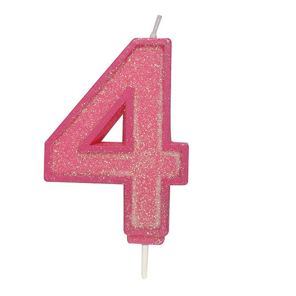 Pink Sparkle Numeral Candle - Number 4