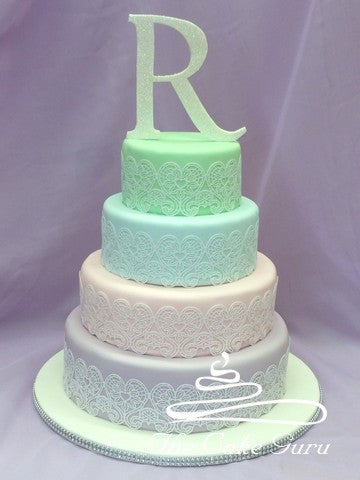 Pastel Lace Monogram Cake