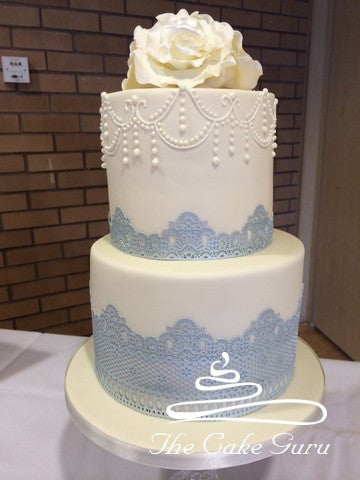 Silver Lace Tall Wedding Cake