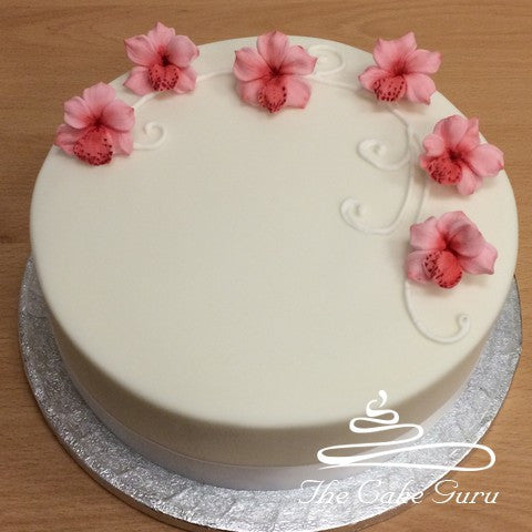 Pink Orchids Birthday Cake