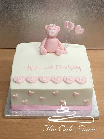 Teddy and Hearts Birthday Cake