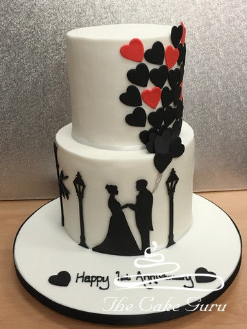Silhouette Couple Anniversary Cake