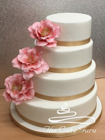 Pink and Gold Camellia Wedding Cake
