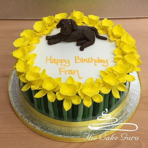 Labrador and Daffodils Birthday Cake