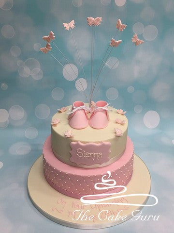 Booties and Butterflies Christening Cake