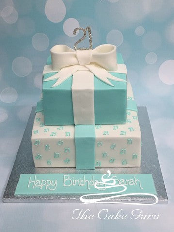Double Tier Aqua Birthday Cake