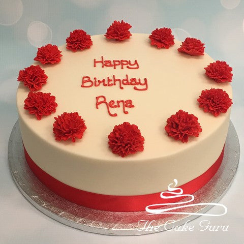 Red Carnations Birthday Cake