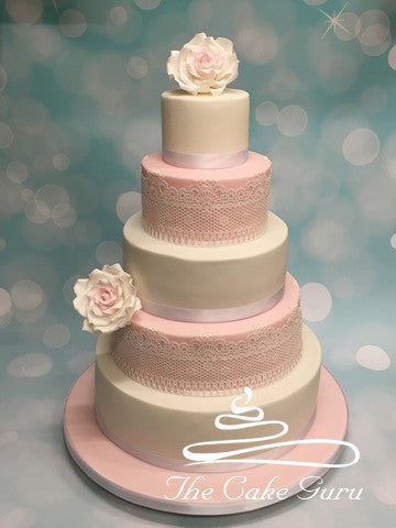 Pastel Pinks and Lace Wedding Cake