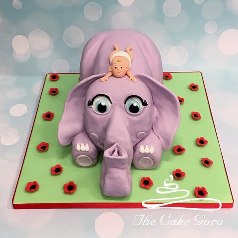 Baby Riding Elephant Naming Day Cake