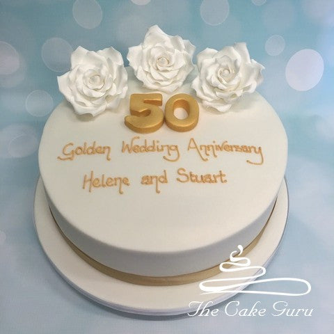 White Rose Trio Anniversary Cake