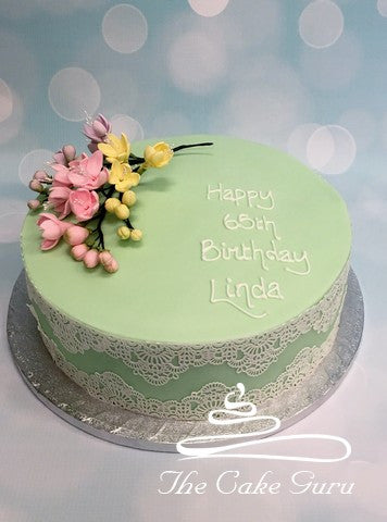Freesias and Lace Birthday Cake