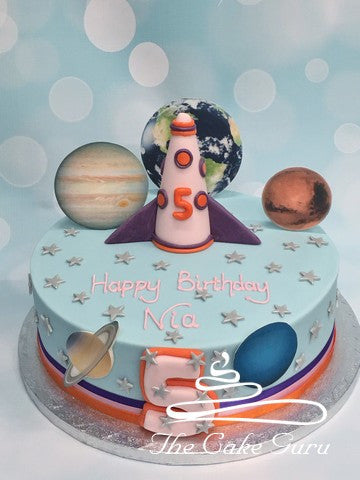 Space Rocket and Planets Birthday Cake