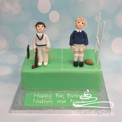 Cricket and Rugby Player Joint Birthday Cake