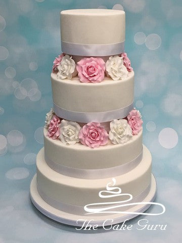 Pastel Pink and White Rose Separator Wedding Cake