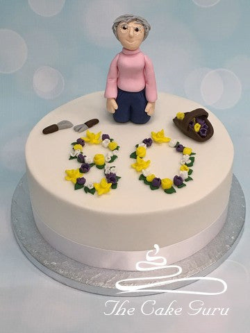 Spring Flowers Gardening Lady Birthday Cake