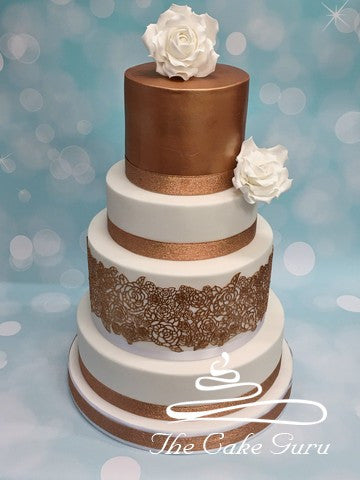 Metallic Bronze Lace Wedding Cake