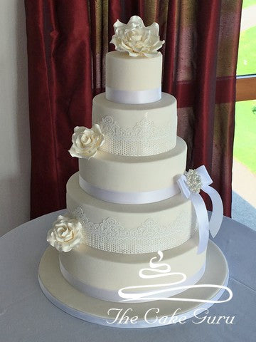 Ivory with White Lace Wedding Cake