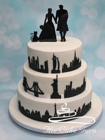 Silhouette Skylines Wedding Cake