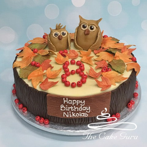 Owls and Leaves Birthday Cake