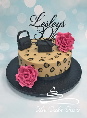 Leopard Print Handbags and Roses Cake