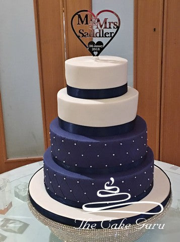 Navy and White Quilted Wedding Cake