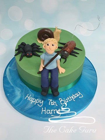 Fishing Boy with Giant Bugs Birthday Cake