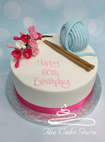 Knitting and Flowers Birthday Cake