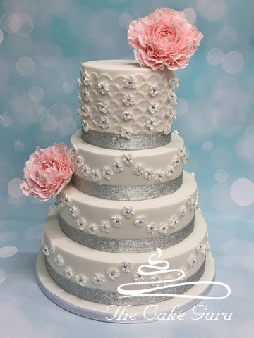 Blush Pink Peony Trellis Wedding Cake