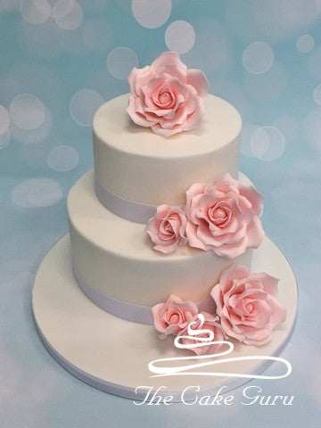 Pink Roses Two Tiered Wedding Cake