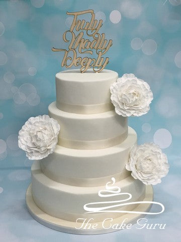 Classic White Peonies Wedding Cake