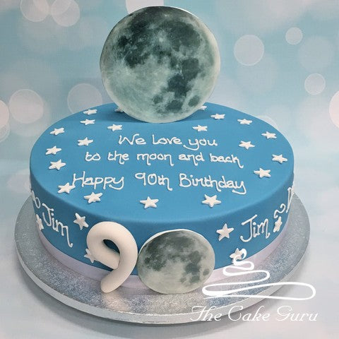 Sky Blue Love You To The Moon and Back Birthday Cake