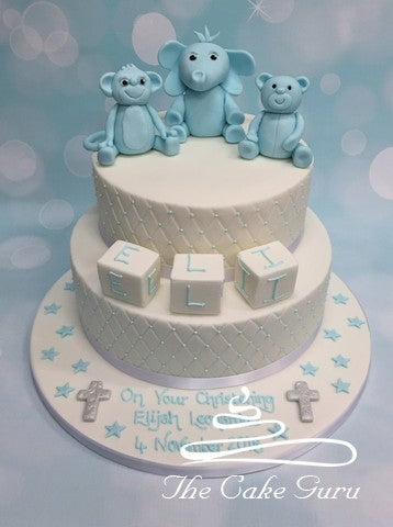 Baby Blue Animals Christening Cake