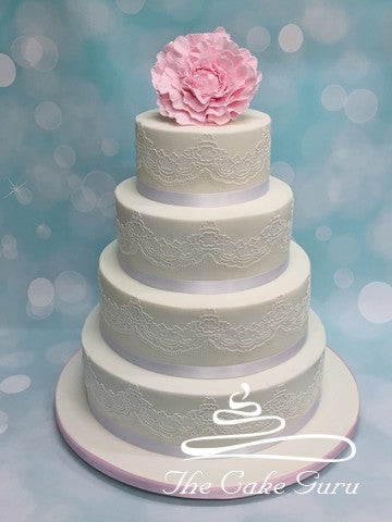 Peony and Tiffany Lace Wedding Cake