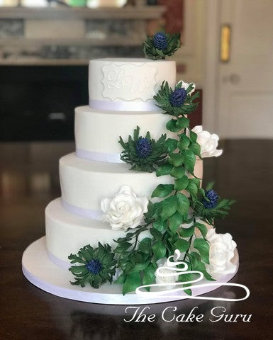 Sea Holly Thistles and Roses Wedding Cake