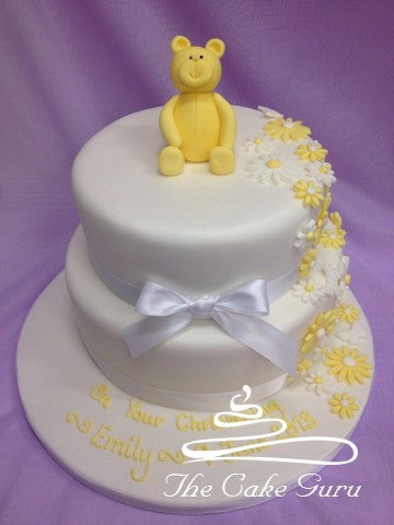 Teddy and Flowers Christening Cake