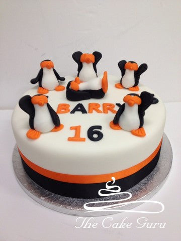 Partying Penguins Birthday Cake