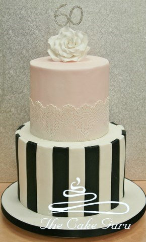 Lace and Contrast Stripes Birthday Cake