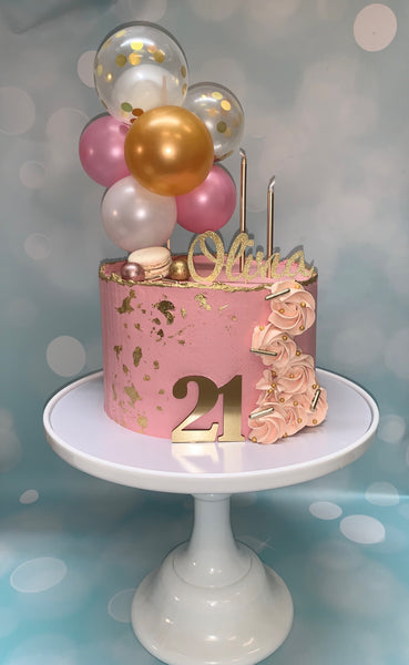 Balloons and Pink Buttercream Birthday Cake