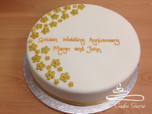Golden Blossoms Anniversary Cake